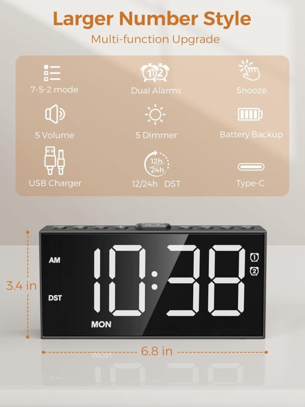PPLEE Reloj despertador fuerte con agitador de cama, despertador vibratorio para personas con problemas auditivos sordos, 2 alarmas de vibración de 3 niveles para modo día laboral/diario, 5 - Imagen 36