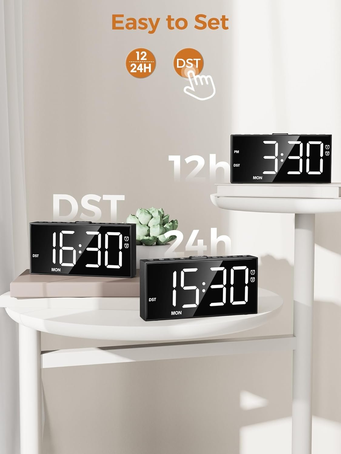 PPLEE Reloj despertador fuerte con agitador de cama, despertador vibratorio para personas con problemas auditivos sordos, 2 alarmas de vibración de 3 niveles para modo día laboral/diario, 5 - Imagen 37