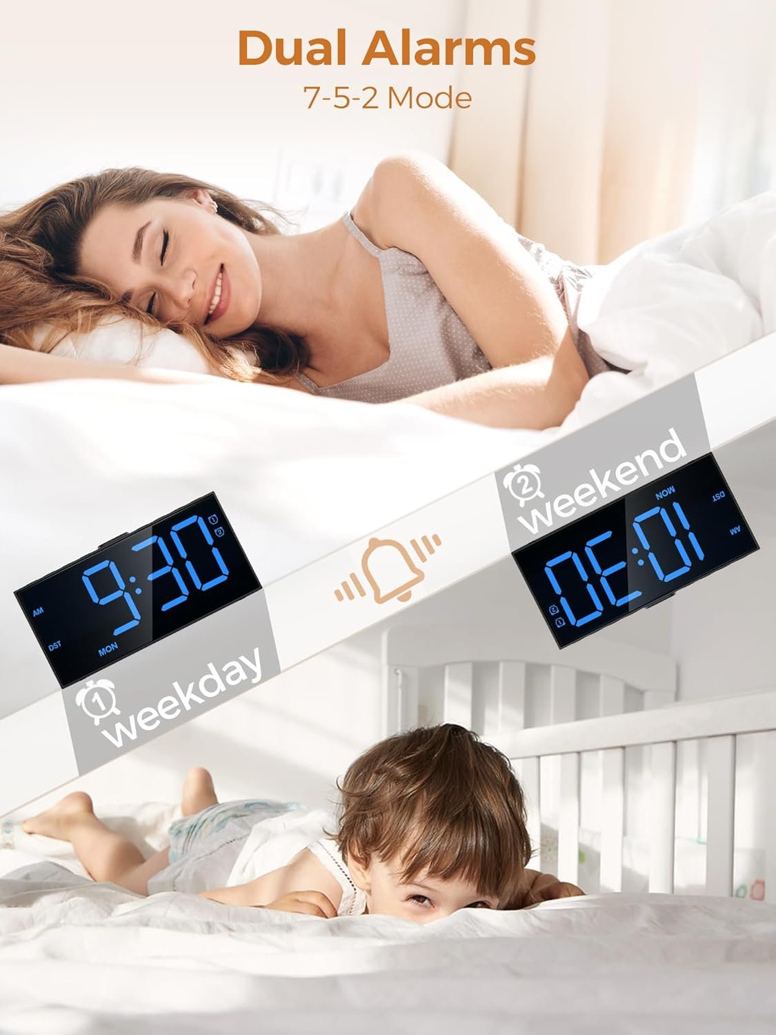 PPLEE Reloj despertador fuerte con agitador de cama, despertador vibratorio para personas con problemas auditivos sordos, 2 alarmas de vibración de 3 niveles para modo día laboral/diario, 5 - Imagen 42