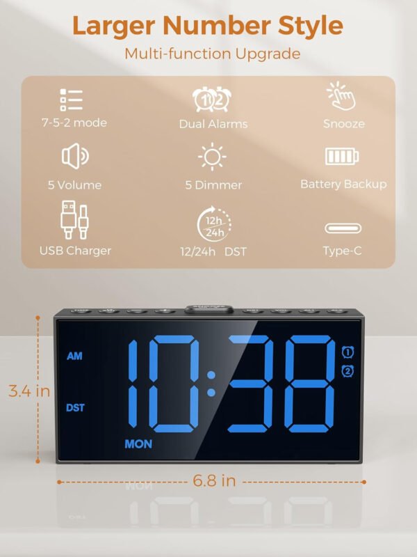 PPLEE Reloj despertador fuerte con agitador de cama, despertador vibratorio para personas con problemas auditivos sordos, 2 alarmas de vibración de 3 niveles para modo día laboral/diario, 5 - Imagen 44
