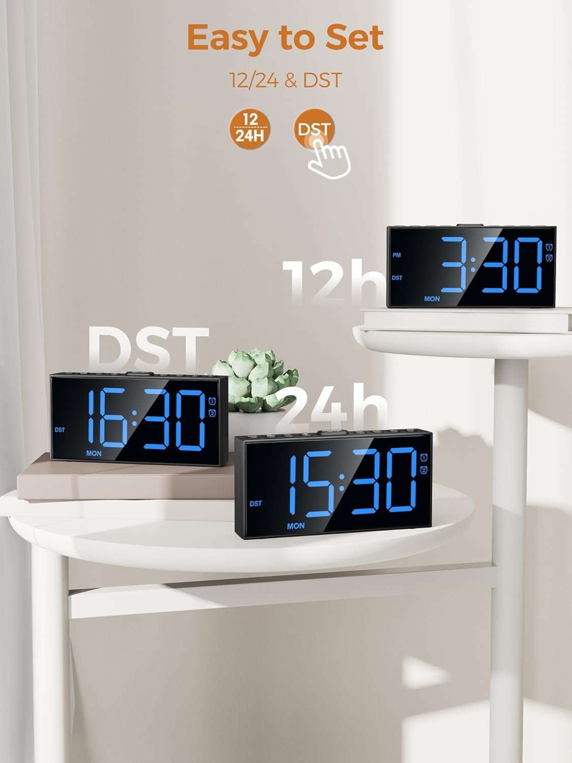 PPLEE Reloj despertador fuerte con agitador de cama, despertador vibratorio para personas con problemas auditivos sordos, 2 alarmas de vibración de 3 niveles para modo día laboral/diario, 5 - Imagen 45