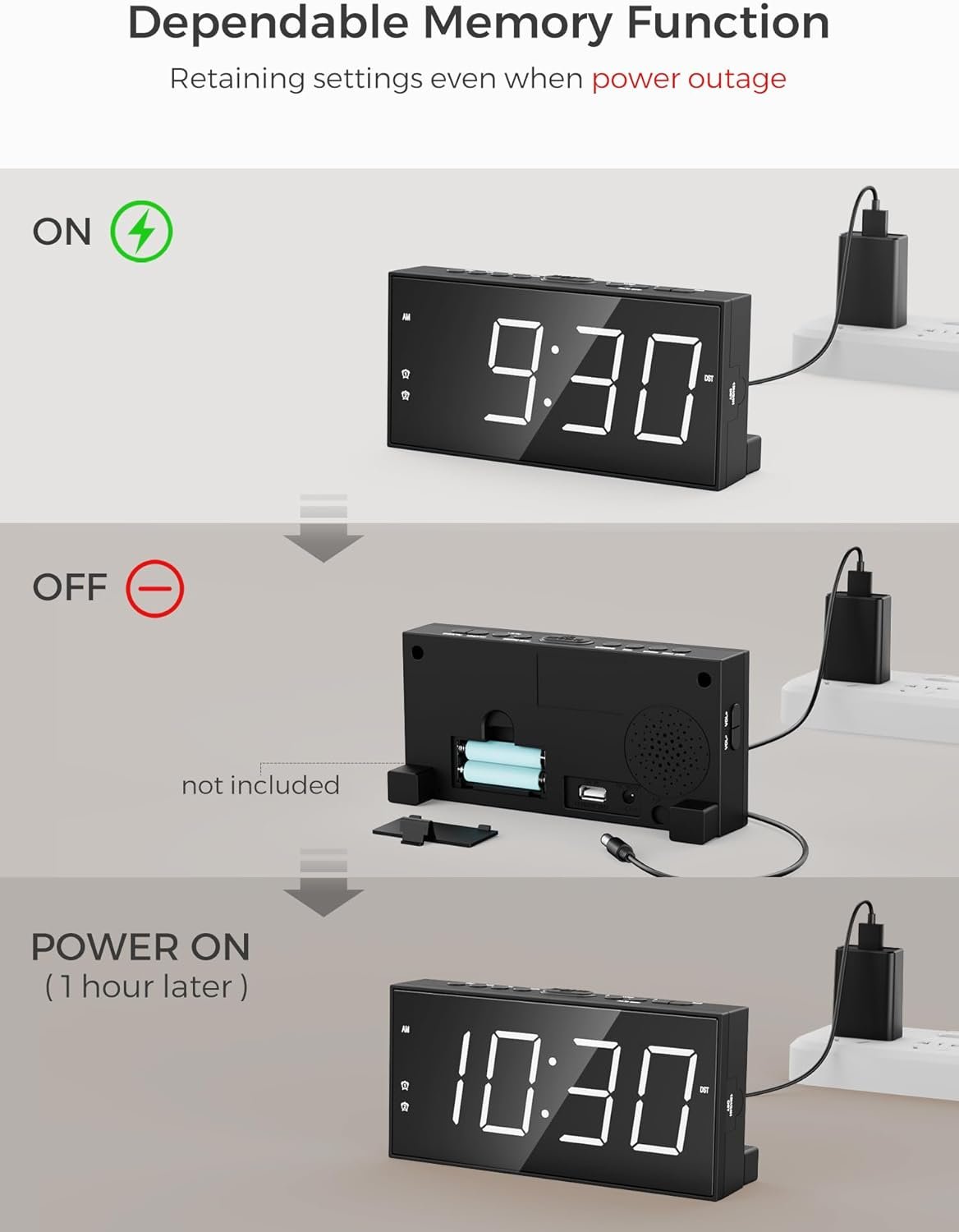 PPLEE Reloj despertador fuerte con agitador de cama, despertador vibratorio para personas con problemas auditivos sordos, 2 alarmas de vibración de 3 niveles para modo día laboral/diario, 5 - Imagen 52
