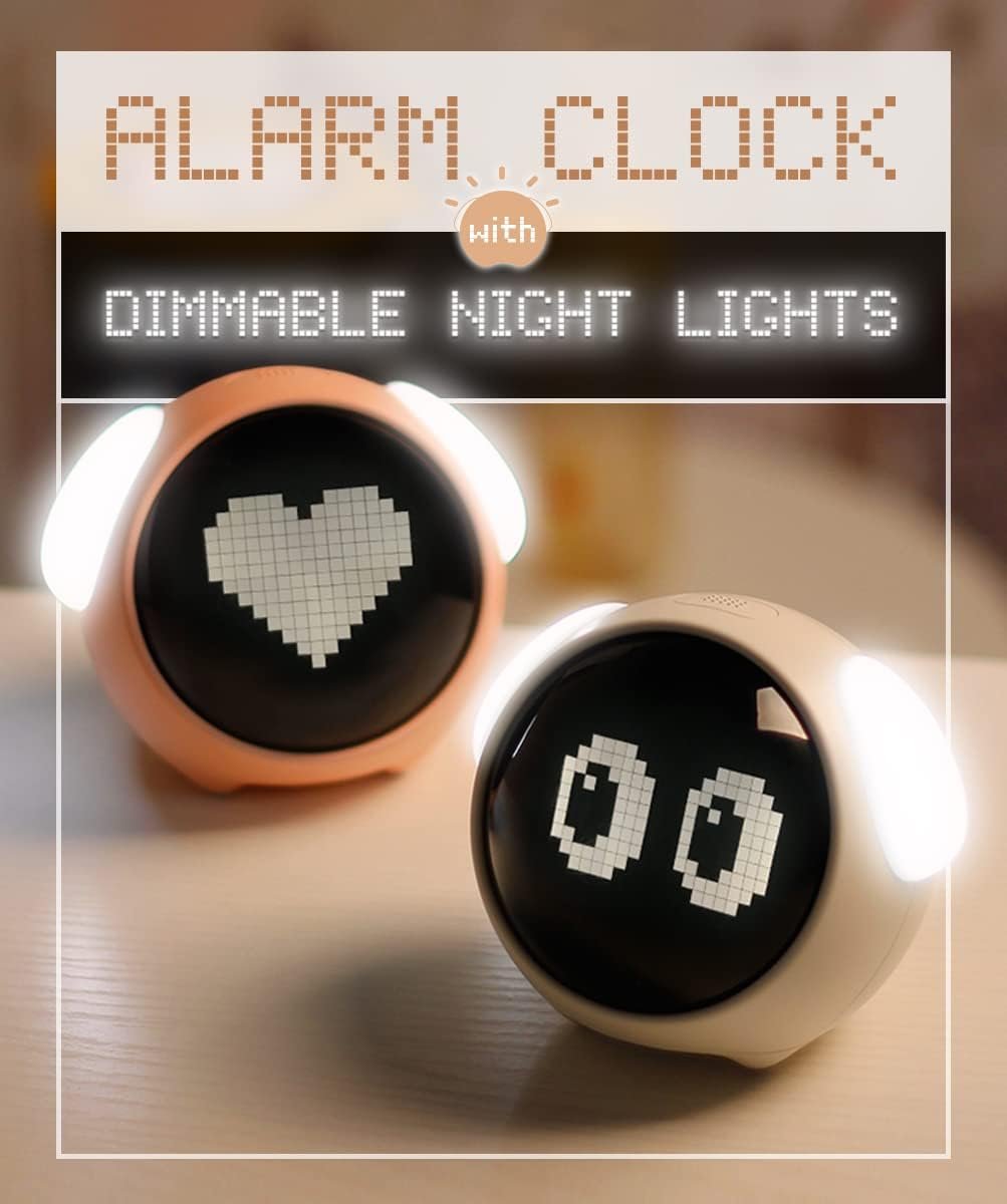 Reloj despertador para niños, ajuste de alarma doble, luz nocturna de brillo ajustable, activada por voz, detección de temperatura, reloj despertador, juguete y regalo para niños pequeños, - Imagen 2