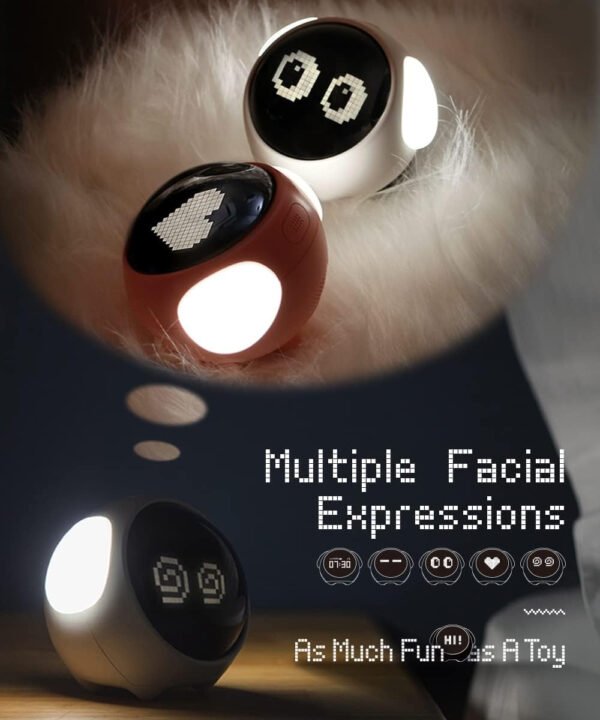 Reloj despertador para niños, ajuste de alarma doble, luz nocturna de brillo ajustable, activada por voz, detección de temperatura, reloj despertador, juguete y regalo para niños pequeños, - Imagen 3