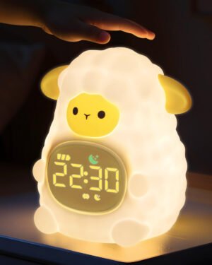 Reloj despertador de oveja para niños con luz nocturna, reloj de entrenamiento para dormir, reloj de tiempo para despertar, luz de silicona recargable para dormitorio, compañero de sueño perfecto para