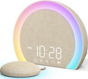 ANJANK Reloj despertador ruidoso con agitador de cama inalámbrico, doble alarma vibratoria con despertador de luz para personas que duermen mucho y con problemas auditivos, luz nocturna de 9 colores