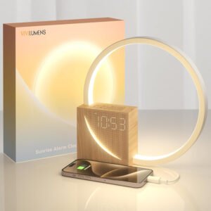 Vivilumens Reloj despertador Sunrise para adultos que duermen pesados, luz de despertador, ayuda para dormir, 10 máquinas de sonido de ruido blanco con temporizador 30/60/90, lámpara de mesa táctil