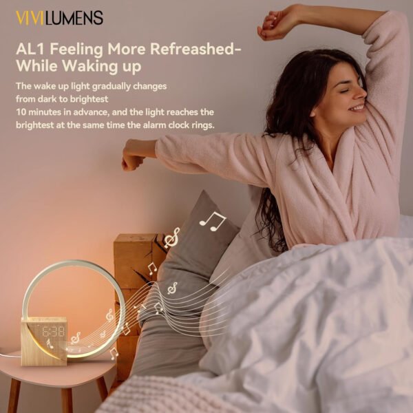 Vivilumens Reloj despertador Sunrise para adultos que duermen pesados, luz de despertador, ayuda para dormir, 10 máquinas de sonido de ruido blanco con temporizador 30/60/90, lámpara de mesa táctil - Imagen 2