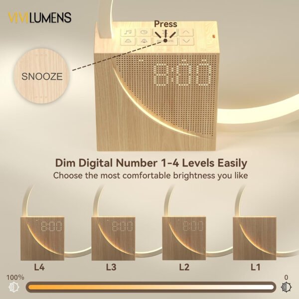 Vivilumens Reloj despertador Sunrise para adultos que duermen pesados, luz de despertador, ayuda para dormir, 10 máquinas de sonido de ruido blanco con temporizador 30/60/90, lámpara de mesa táctil - Imagen 7