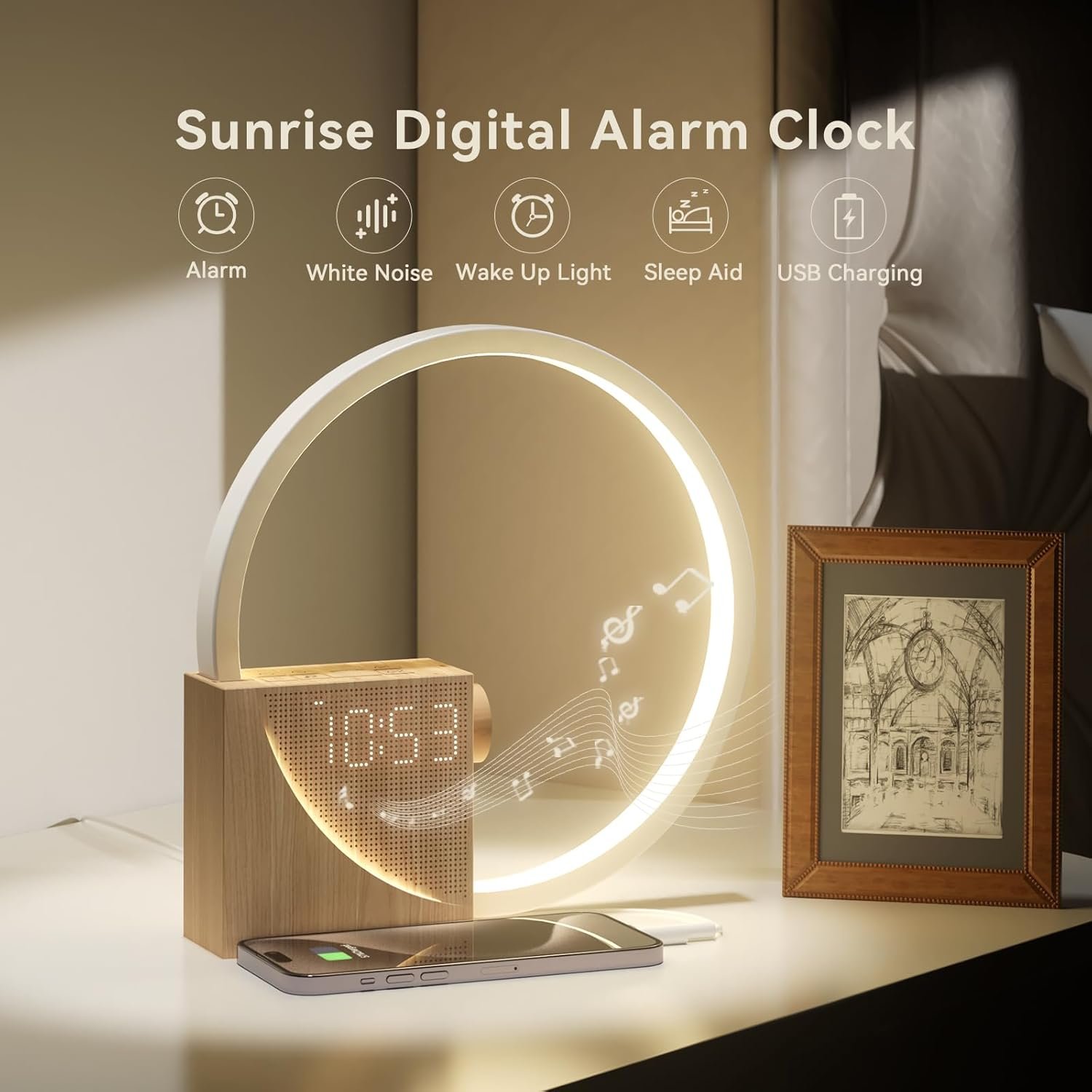 Vivilumens Reloj despertador Sunrise para adultos que duermen pesados, luz de despertador, ayuda para dormir, 10 máquinas de sonido de ruido blanco con temporizador 30/60/90, lámpara de mesa táctil - Imagen 11