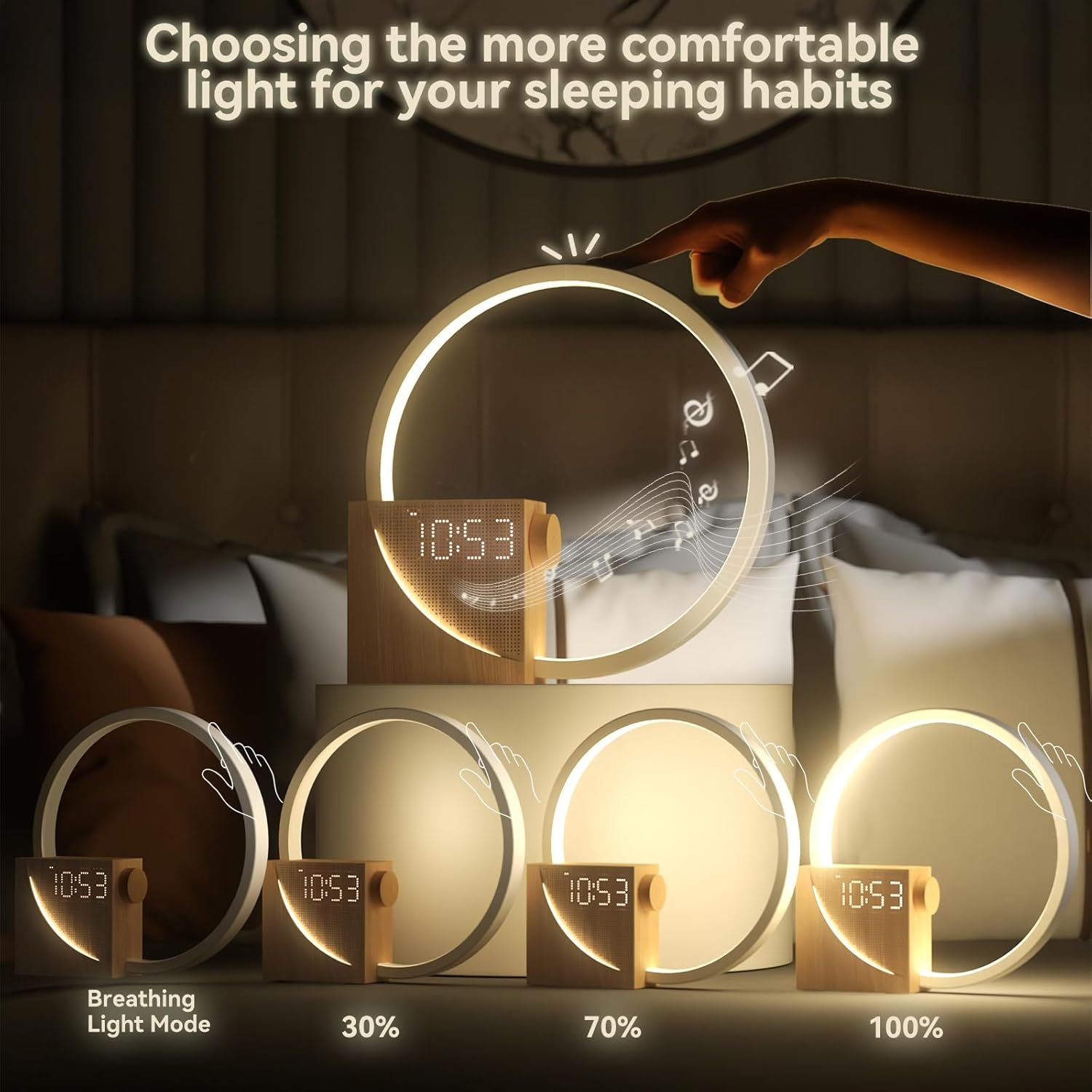 Vivilumens Reloj despertador Sunrise para adultos que duermen pesados, luz de despertador, ayuda para dormir, 10 máquinas de sonido de ruido blanco con temporizador 30/60/90, lámpara de mesa táctil - Imagen 13