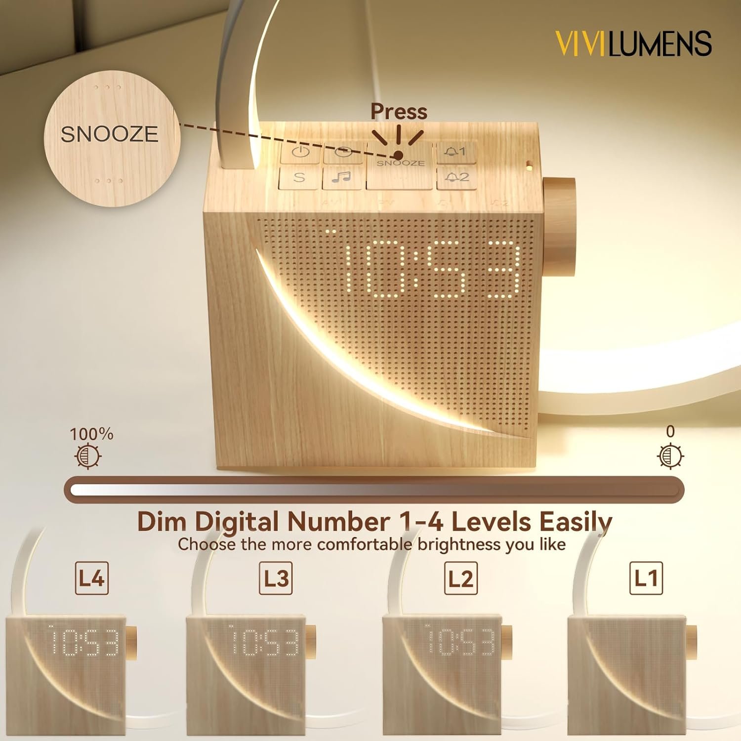 Vivilumens Reloj despertador Sunrise para adultos que duermen pesados, luz de despertador, ayuda para dormir, 10 máquinas de sonido de ruido blanco con temporizador 30/60/90, lámpara de mesa táctil - Imagen 14
