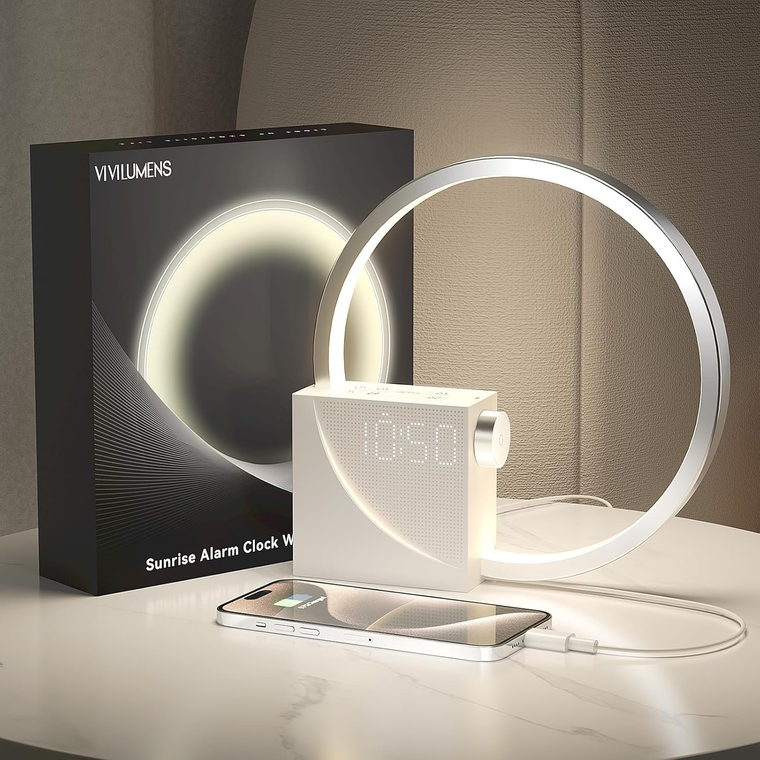 Vivilumens Reloj despertador Sunrise para adultos que duermen pesados, luz de despertador, ayuda para dormir, 10 máquinas de sonido de ruido blanco con temporizador 30/60/90, lámpara de mesa táctil - Imagen 16