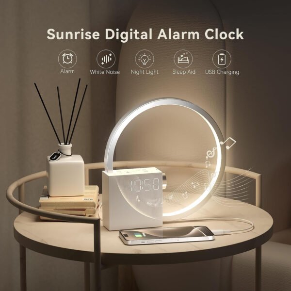 Vivilumens Reloj despertador Sunrise para adultos que duermen pesados, luz de despertador, ayuda para dormir, 10 máquinas de sonido de ruido blanco con temporizador 30/60/90, lámpara de mesa táctil - Imagen 17