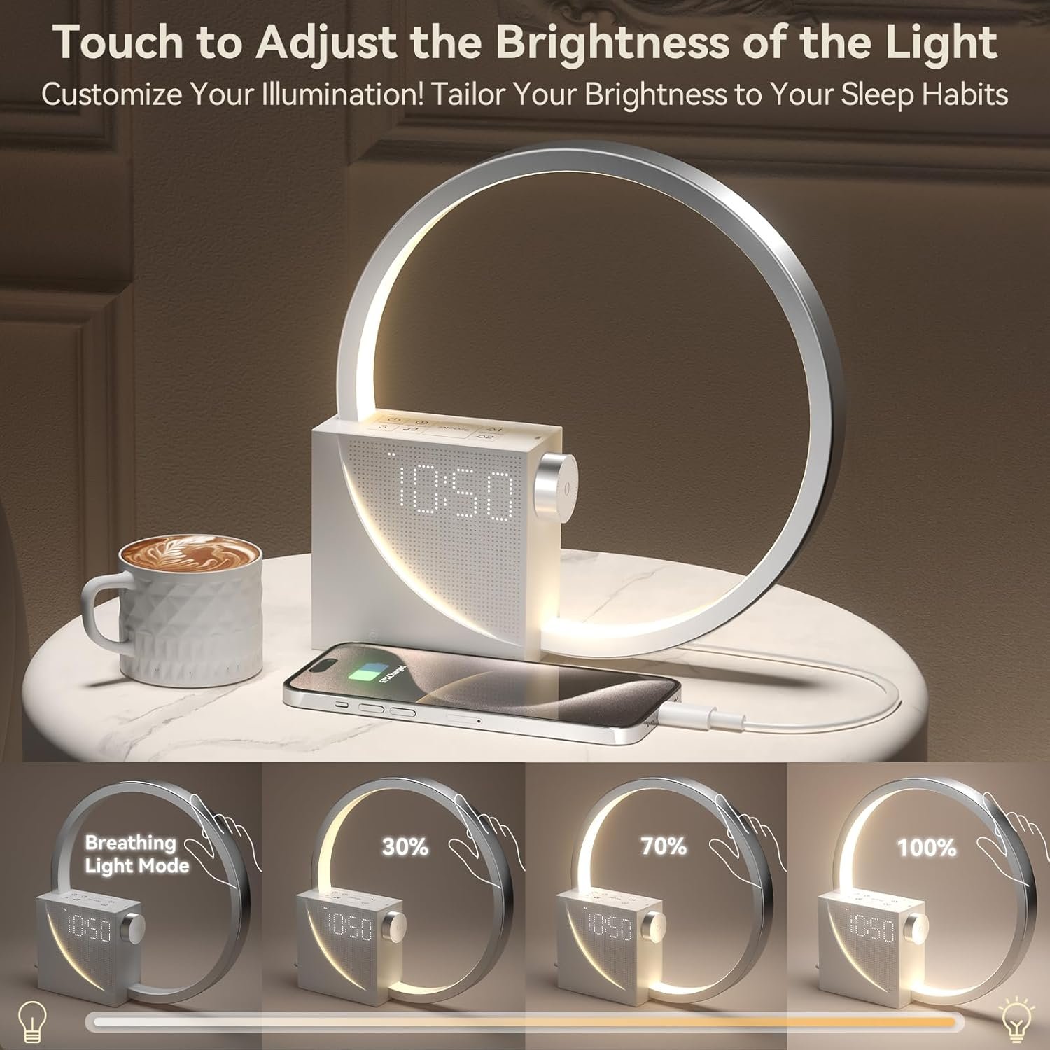 Vivilumens Reloj despertador Sunrise para adultos que duermen pesados, luz de despertador, ayuda para dormir, 10 máquinas de sonido de ruido blanco con temporizador 30/60/90, lámpara de mesa táctil - Imagen 20