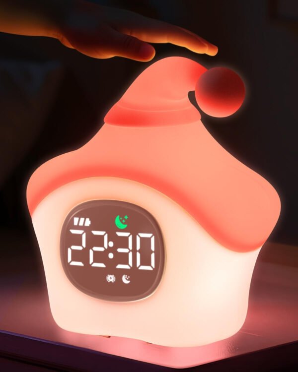 Reloj despertador de estrellas con luz nocturna para niños con entrenamiento del sueño y máquina de sonido, lámpara de silicona recargable para despertar, bonita lámpara de mesa de animales, compañero