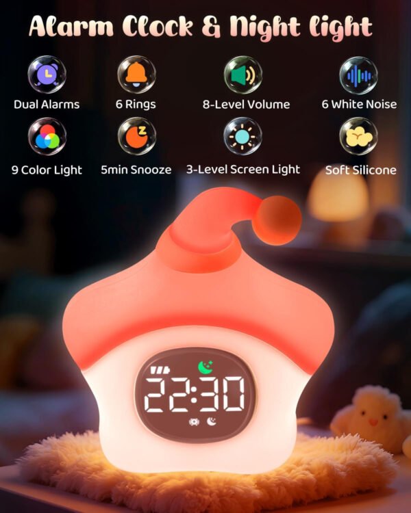 Reloj despertador de estrellas con luz nocturna para niños con entrenamiento del sueño y máquina de sonido, lámpara de silicona recargable para despertar, bonita lámpara de mesa de animales, compañero - Imagen 2