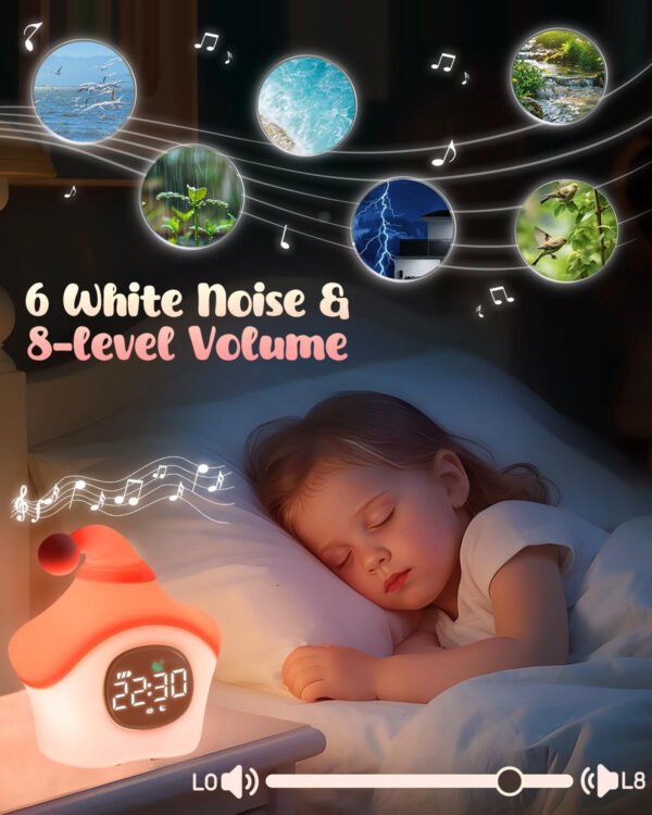 Reloj despertador de estrellas con luz nocturna para niños con entrenamiento del sueño y máquina de sonido, lámpara de silicona recargable para despertar, bonita lámpara de mesa de animales, compañero - Imagen 4