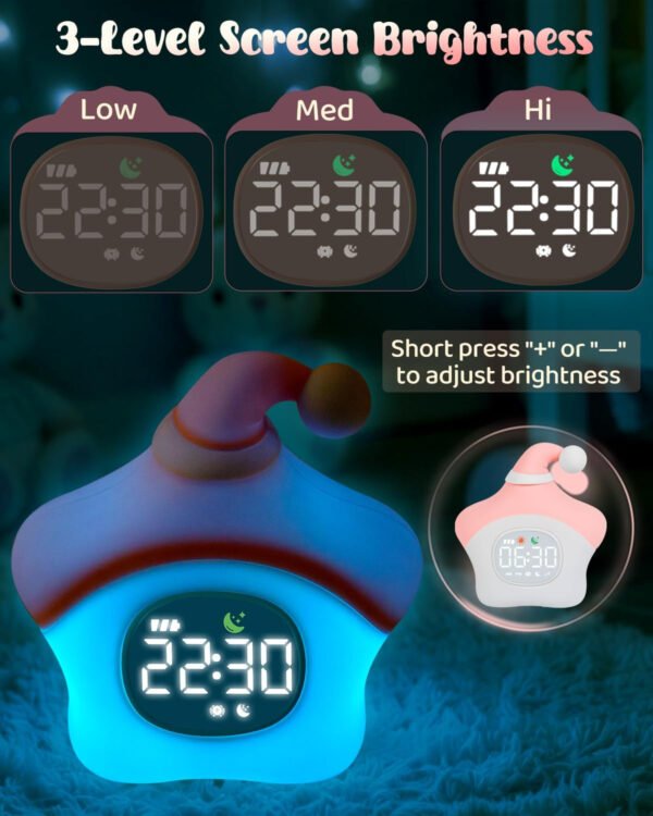 Reloj despertador de estrellas con luz nocturna para niños con entrenamiento del sueño y máquina de sonido, lámpara de silicona recargable para despertar, bonita lámpara de mesa de animales, compañero - Imagen 6