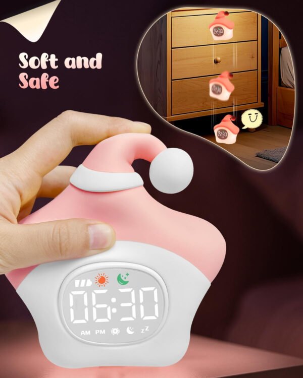 Reloj despertador de estrellas con luz nocturna para niños con entrenamiento del sueño y máquina de sonido, lámpara de silicona recargable para despertar, bonita lámpara de mesa de animales, compañero - Imagen 7