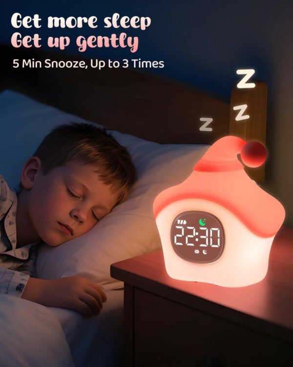 Reloj despertador de estrellas con luz nocturna para niños con entrenamiento del sueño y máquina de sonido, lámpara de silicona recargable para despertar, bonita lámpara de mesa de animales, compañero - Imagen 8