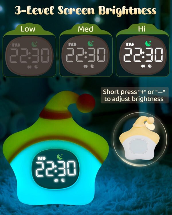 Reloj despertador de estrellas con luz nocturna para niños con entrenamiento del sueño y máquina de sonido, lámpara de silicona recargable para despertar, bonita lámpara de mesa de animales, compañero - Imagen 15