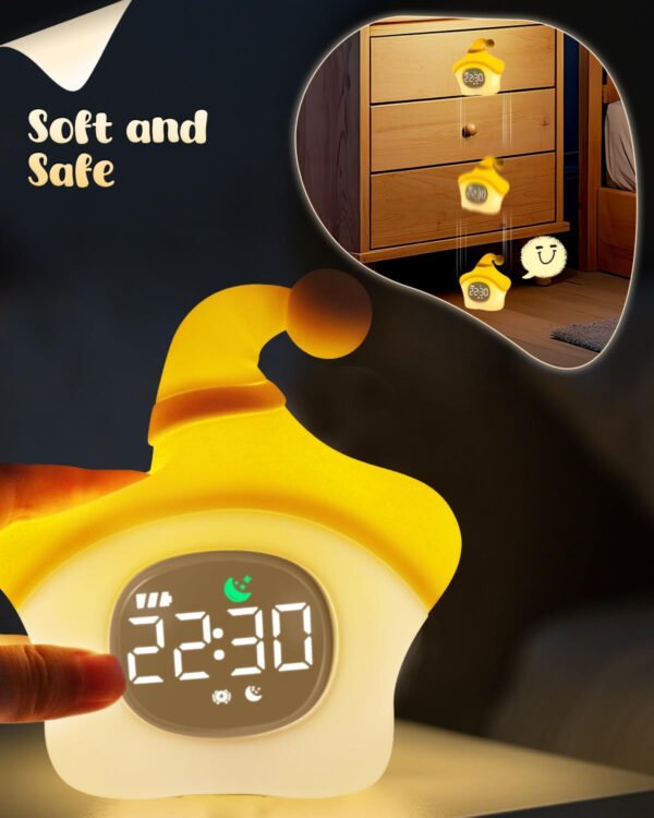 Reloj despertador de estrellas con luz nocturna para niños con entrenamiento del sueño y máquina de sonido, lámpara de silicona recargable para despertar, bonita lámpara de mesa de animales, compañero - Imagen 16
