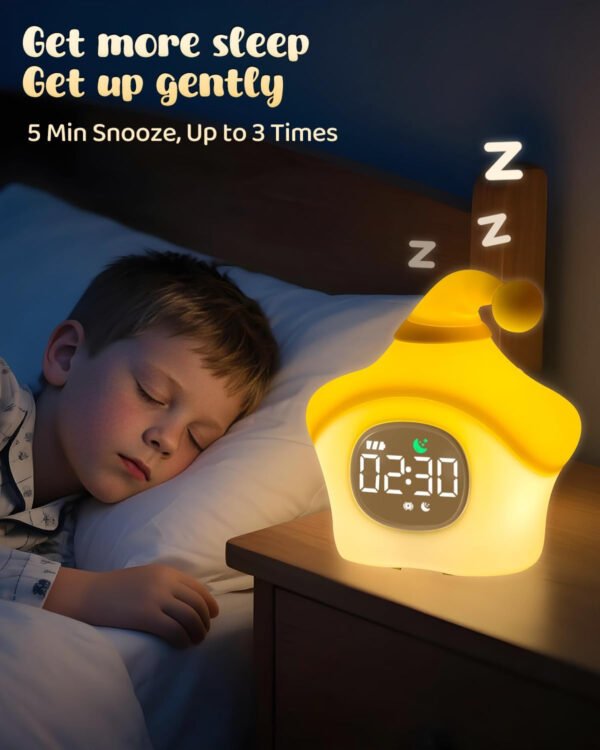 Reloj despertador de estrellas con luz nocturna para niños con entrenamiento del sueño y máquina de sonido, lámpara de silicona recargable para despertar, bonita lámpara de mesa de animales, compañero - Imagen 17