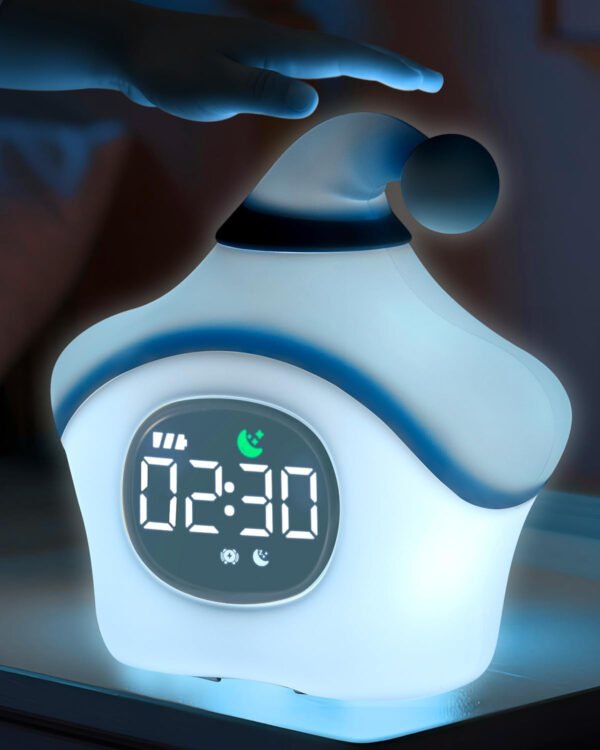 Reloj despertador de estrellas con luz nocturna para niños con entrenamiento del sueño y máquina de sonido, lámpara de silicona recargable para despertar, bonita lámpara de mesa de animales, compañero - Imagen 19