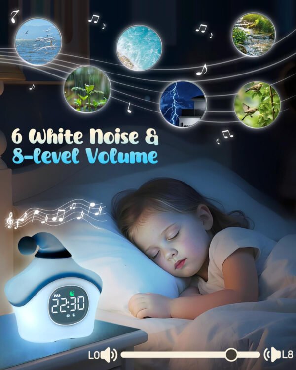 Reloj despertador de estrellas con luz nocturna para niños con entrenamiento del sueño y máquina de sonido, lámpara de silicona recargable para despertar, bonita lámpara de mesa de animales, compañero - Imagen 22