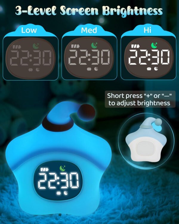 Reloj despertador de estrellas con luz nocturna para niños con entrenamiento del sueño y máquina de sonido, lámpara de silicona recargable para despertar, bonita lámpara de mesa de animales, compañero - Imagen 24