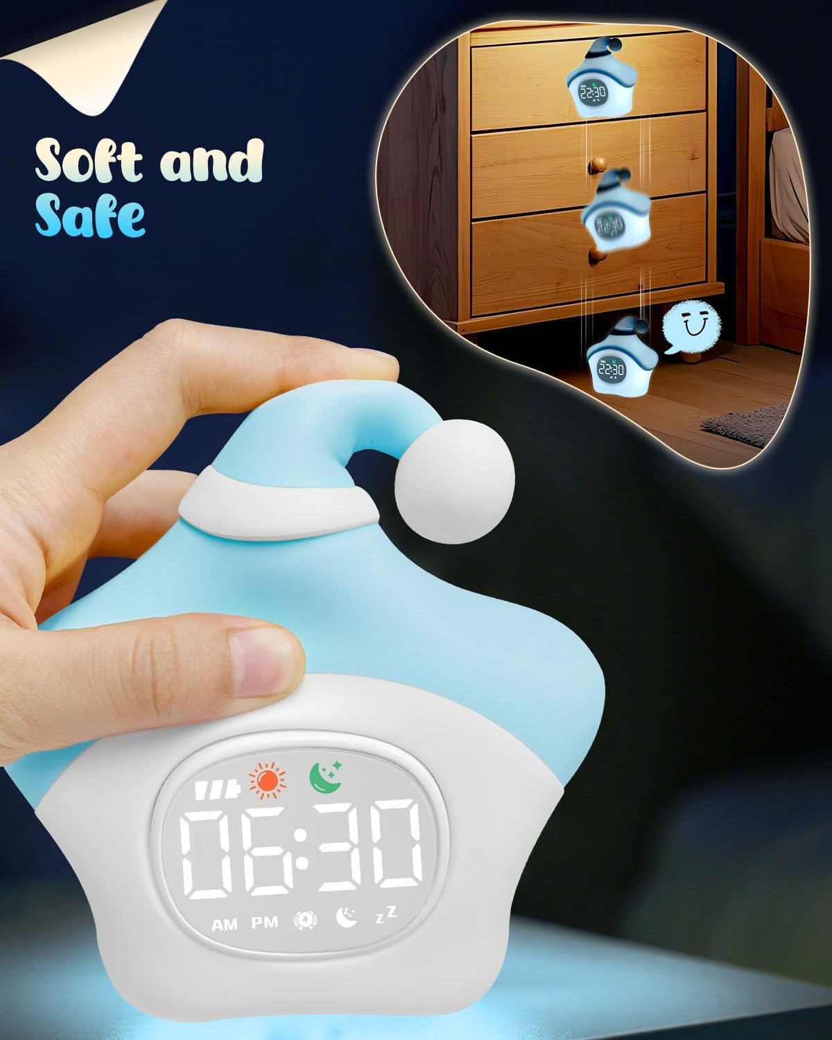 Reloj despertador de estrellas con luz nocturna para niños con entrenamiento del sueño y máquina de sonido, lámpara de silicona recargable para despertar, bonita lámpara de mesa de animales, compañero - Imagen 25