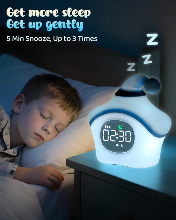 Reloj despertador de estrellas con luz nocturna para niños con entrenamiento del sueño y máquina de sonido, lámpara de silicona recargable para despertar, bonita lámpara de mesa de animales, compañero - Imagen 26