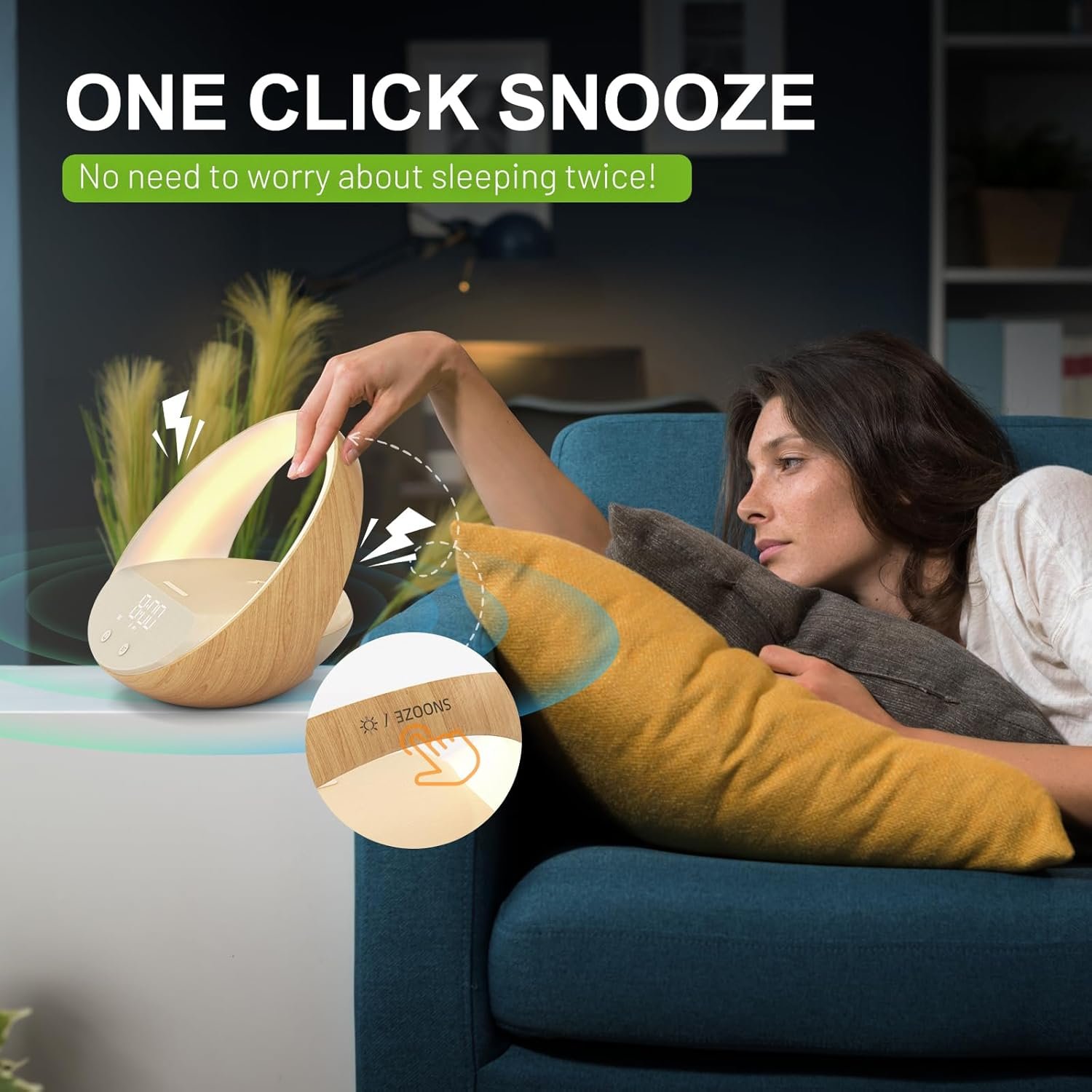 Reloj despertador Bluetooth, simulación de amanecer, luz nocturna de despertador, 15 W de carga inalámbrica rápida para dormitorio, altavoz de sonido estéreo Bluetooth de 10 W, puerto de carga - Imagen 8