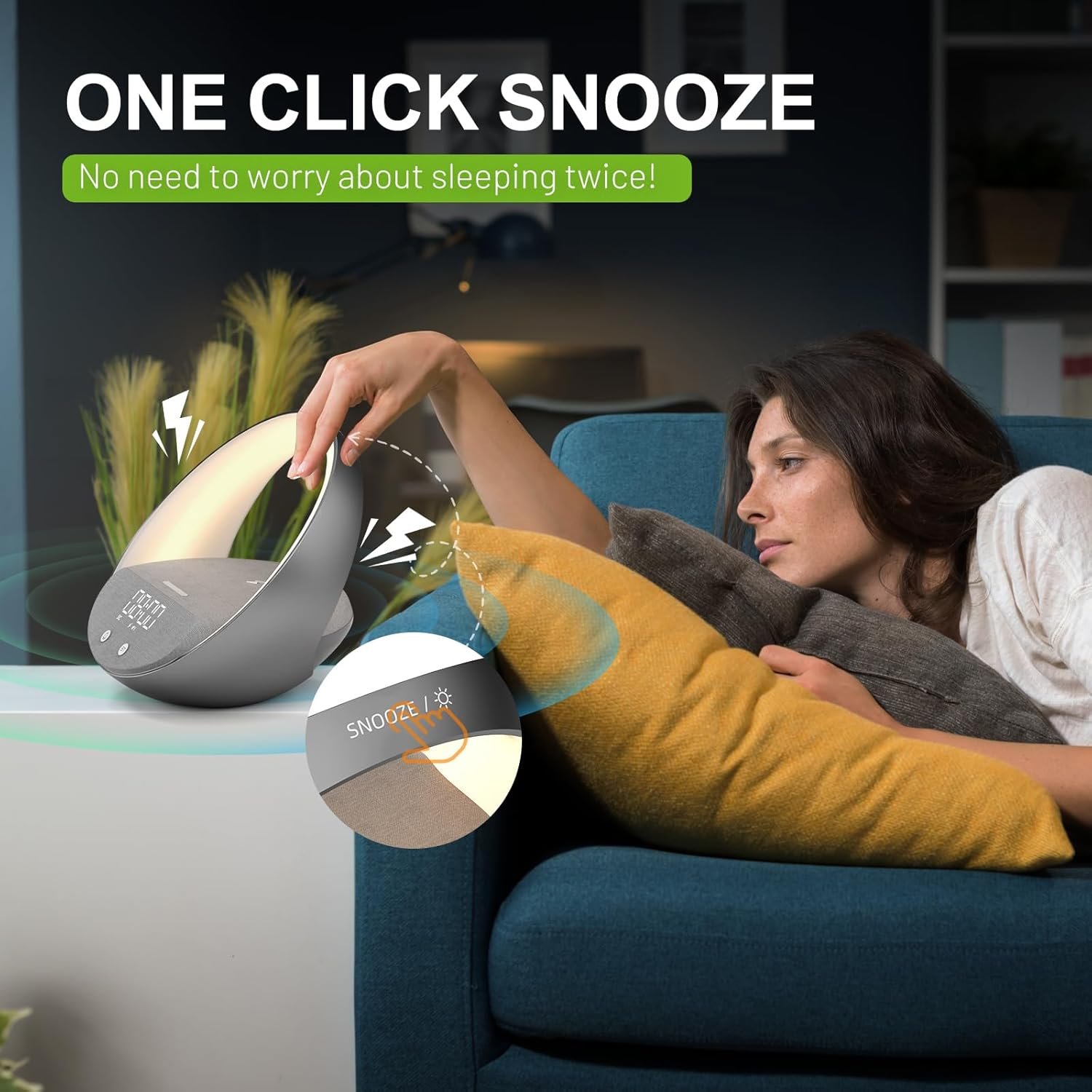 Reloj despertador Bluetooth, simulación de amanecer, luz nocturna de despertador, 15 W de carga inalámbrica rápida para dormitorio, altavoz de sonido estéreo Bluetooth de 10 W, puerto de carga - Imagen 14