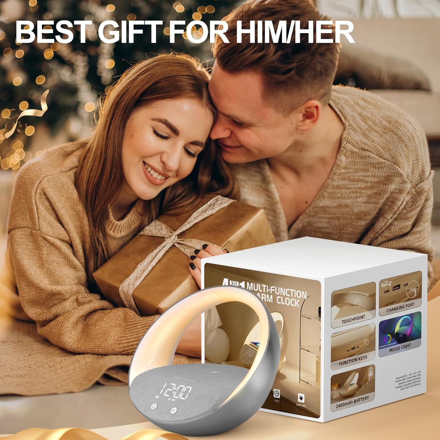 Reloj despertador Bluetooth, simulación de amanecer, luz nocturna de despertador, 15 W de carga inalámbrica rápida para dormitorio, altavoz de sonido estéreo Bluetooth de 10 W, puerto de carga - Imagen 15