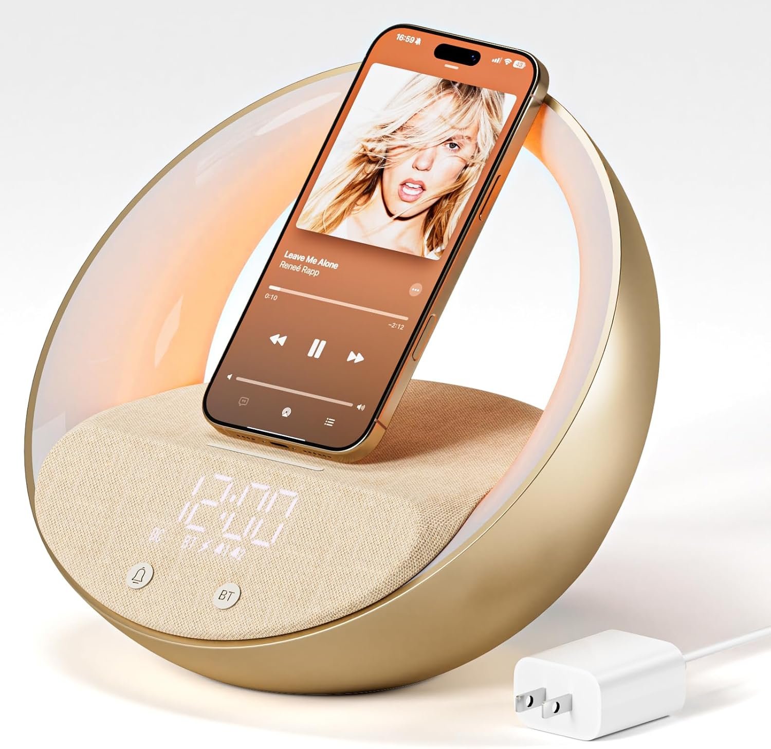 Reloj despertador Bluetooth, simulación de amanecer, luz nocturna de despertador, 15 W de carga inalámbrica rápida para dormitorio, altavoz de sonido estéreo Bluetooth de 10 W, puerto de carga - Imagen 16