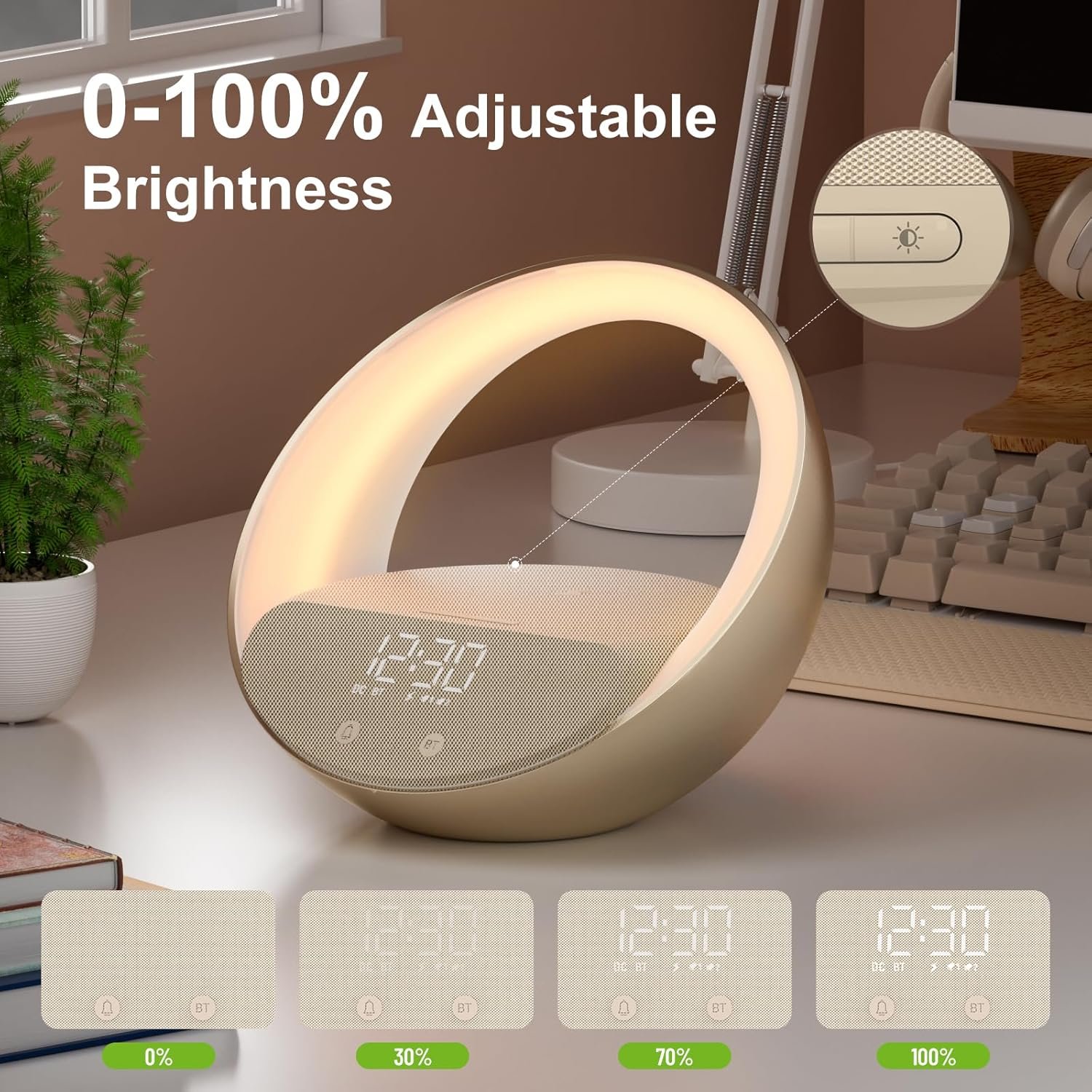 Reloj despertador Bluetooth, simulación de amanecer, luz nocturna de despertador, 15 W de carga inalámbrica rápida para dormitorio, altavoz de sonido estéreo Bluetooth de 10 W, puerto de carga - Imagen 19