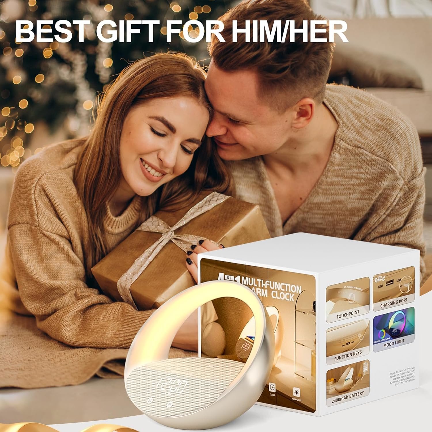 Reloj despertador Bluetooth, simulación de amanecer, luz nocturna de despertador, 15 W de carga inalámbrica rápida para dormitorio, altavoz de sonido estéreo Bluetooth de 10 W, puerto de carga - Imagen 22