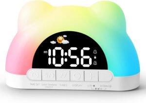 Hournor Reloj despertador para niños, reloj despertador Ok to Wake para niños, reloj de entrenamiento de sueño con luz nocturna de 12 colores para dormitorio, máquina de sonido, regalo de cumpleaños