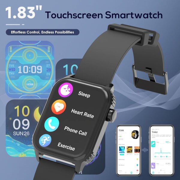 Relojes inteligentes para mujeres y hombres, reloj inteligente HD de 1.83 pulgadas con 120 modos deportivos, impermeable IP67, control de llamadas Bluetooth y música, monitor de frecuencia - Imagen 3