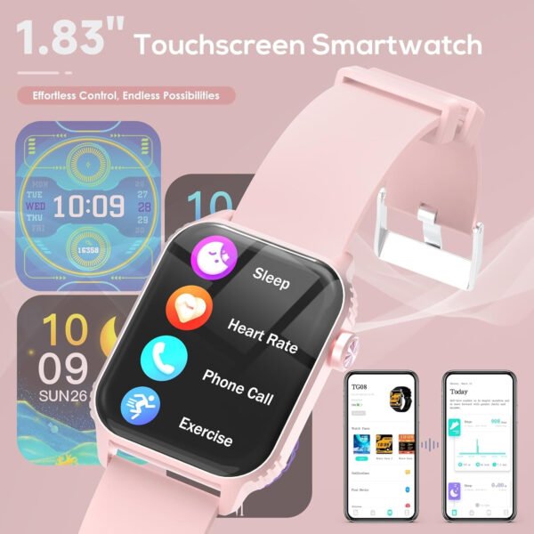 Relojes inteligentes para mujeres y hombres, reloj inteligente HD de 1.83 pulgadas con 120 modos deportivos, impermeable IP67, control de llamadas Bluetooth y música, monitor de frecuencia - Imagen 10