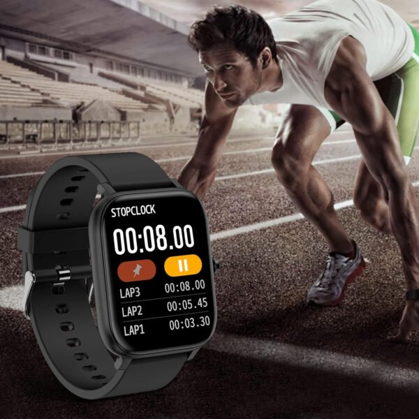 Reloj inteligente para hombres y mujeres, compatible con iPhone, Samsung, teléfono Android de 1.69 pulgadas, pantalla táctil completa IP68, impermeable, Bluetooth, monitor de ritmo cardíaco y sueño, color negro - Imagen 3