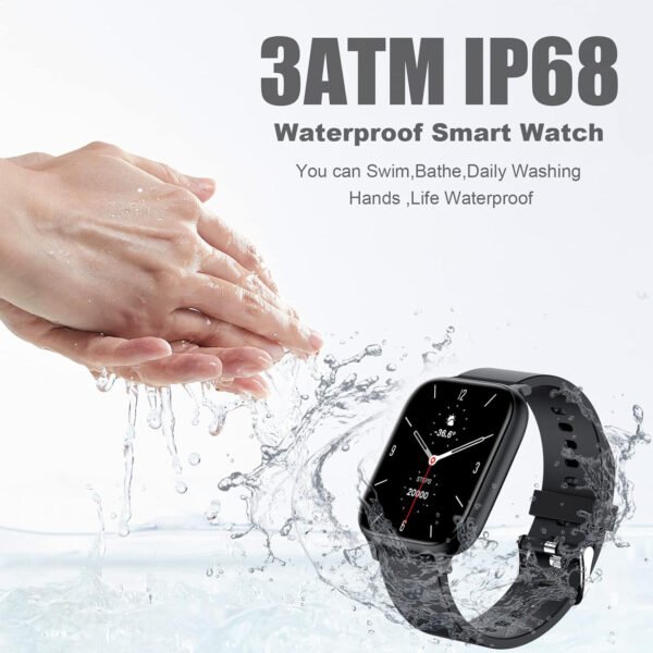 Reloj inteligente para hombres y mujeres, compatible con iPhone, Samsung, teléfono Android de 1.69 pulgadas, pantalla táctil completa IP68, impermeable, Bluetooth, monitor de ritmo cardíaco y sueño, color negro - Imagen 6
