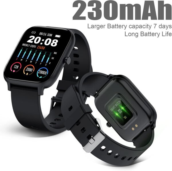 Reloj inteligente para hombres y mujeres, compatible con iPhone, Samsung, teléfono Android de 1.69 pulgadas, pantalla táctil completa IP68, impermeable, Bluetooth, monitor de ritmo cardíaco y sueño, color negro - Imagen 7
