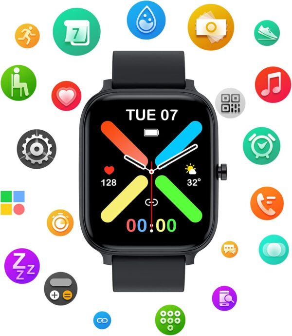 Reloj inteligente para hombres y mujeres, compatible con iPhone, Samsung, teléfono Android de 1.69 pulgadas, pantalla táctil completa IP68, impermeable, Bluetooth, monitor de ritmo cardíaco y sueño, color negro - Imagen 8