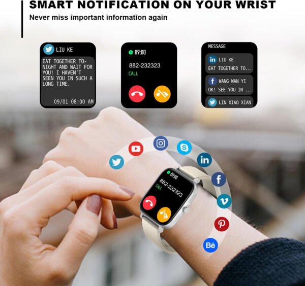 Reloj inteligente para hombres y mujeres, compatible con iPhone, Samsung, teléfono Android de 1.69 pulgadas, pantalla táctil completa IP68, impermeable, Bluetooth, monitor de ritmo cardíaco y sueño, color negro - Imagen 10