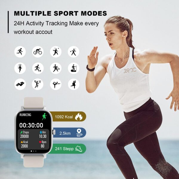 Reloj inteligente para hombres y mujeres, compatible con iPhone, Samsung, teléfono Android de 1.69 pulgadas, pantalla táctil completa IP68, impermeable, Bluetooth, monitor de ritmo cardíaco y sueño, color negro - Imagen 12