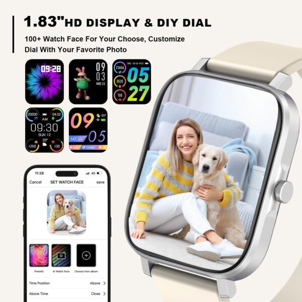 Reloj inteligente para hombres y mujeres, compatible con iPhone, Samsung, teléfono Android de 1.69 pulgadas, pantalla táctil completa IP68, impermeable, Bluetooth, monitor de ritmo cardíaco y sueño, color negro - Imagen 13