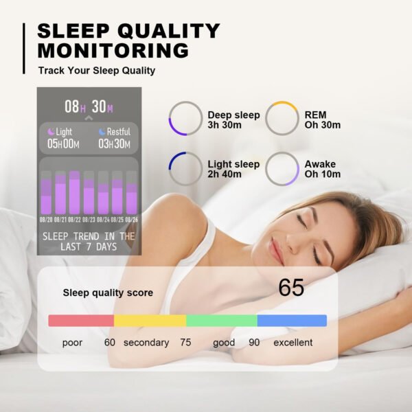 Reloj inteligente para hombres y mujeres, compatible con iPhone, Samsung, teléfono Android de 1.69 pulgadas, pantalla táctil completa IP68, impermeable, Bluetooth, monitor de ritmo cardíaco y sueño, color negro - Imagen 14